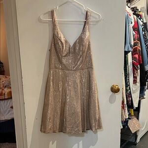 B. Smart Sparkling Champagne Mini Dress with Matching Face cover